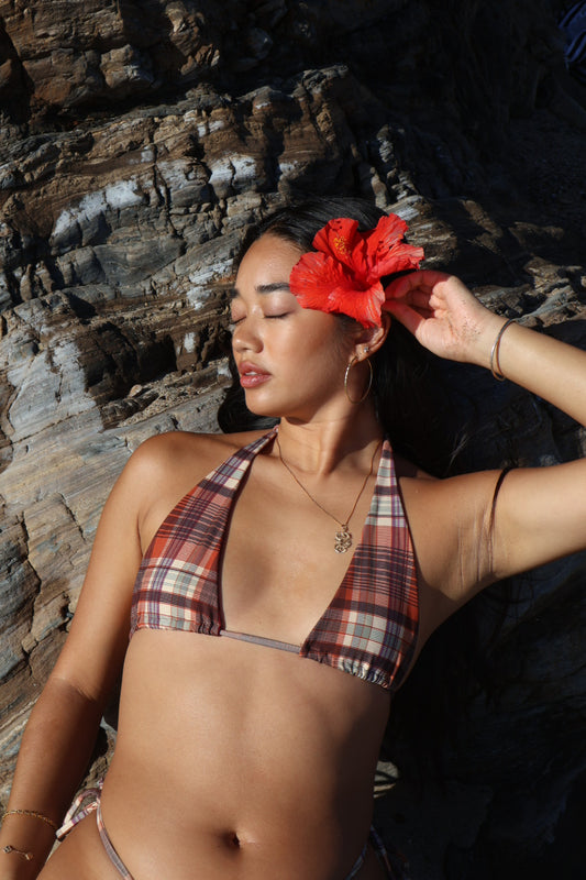 BOA Plaid Halter Bikini Top